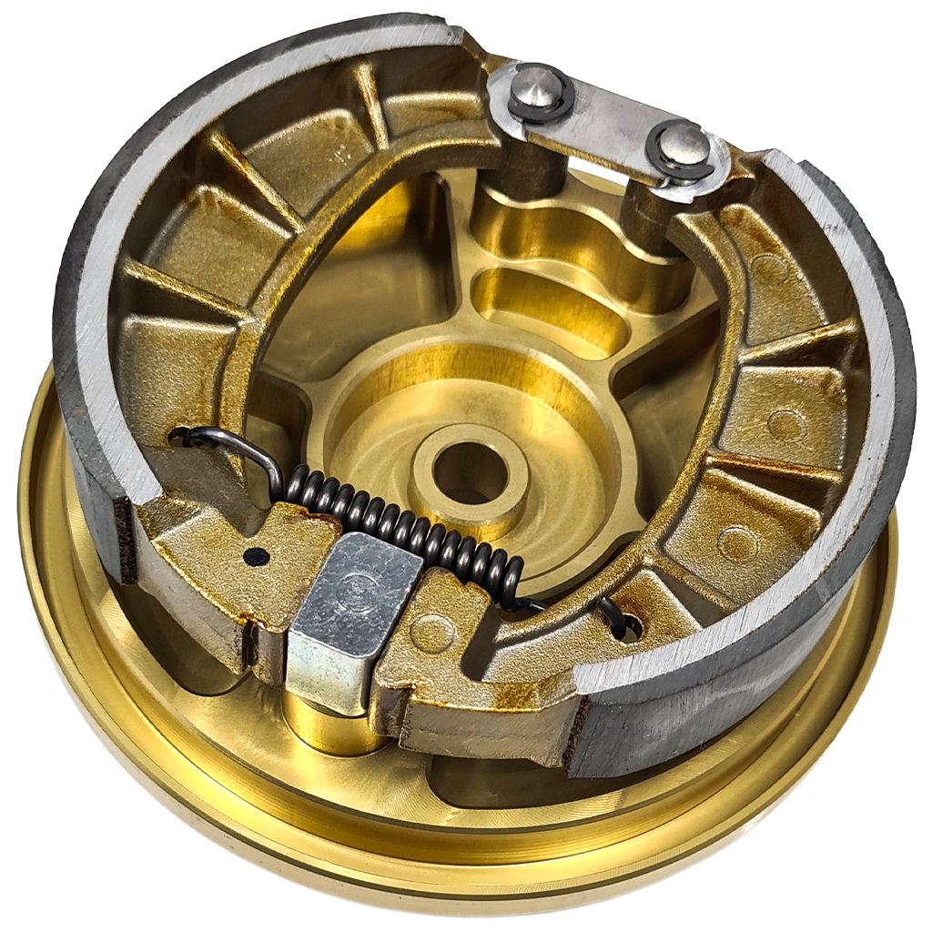 CNC Bremsschild hinten, verstärkt, eloxiert, inkl. Bremssystem - Gold