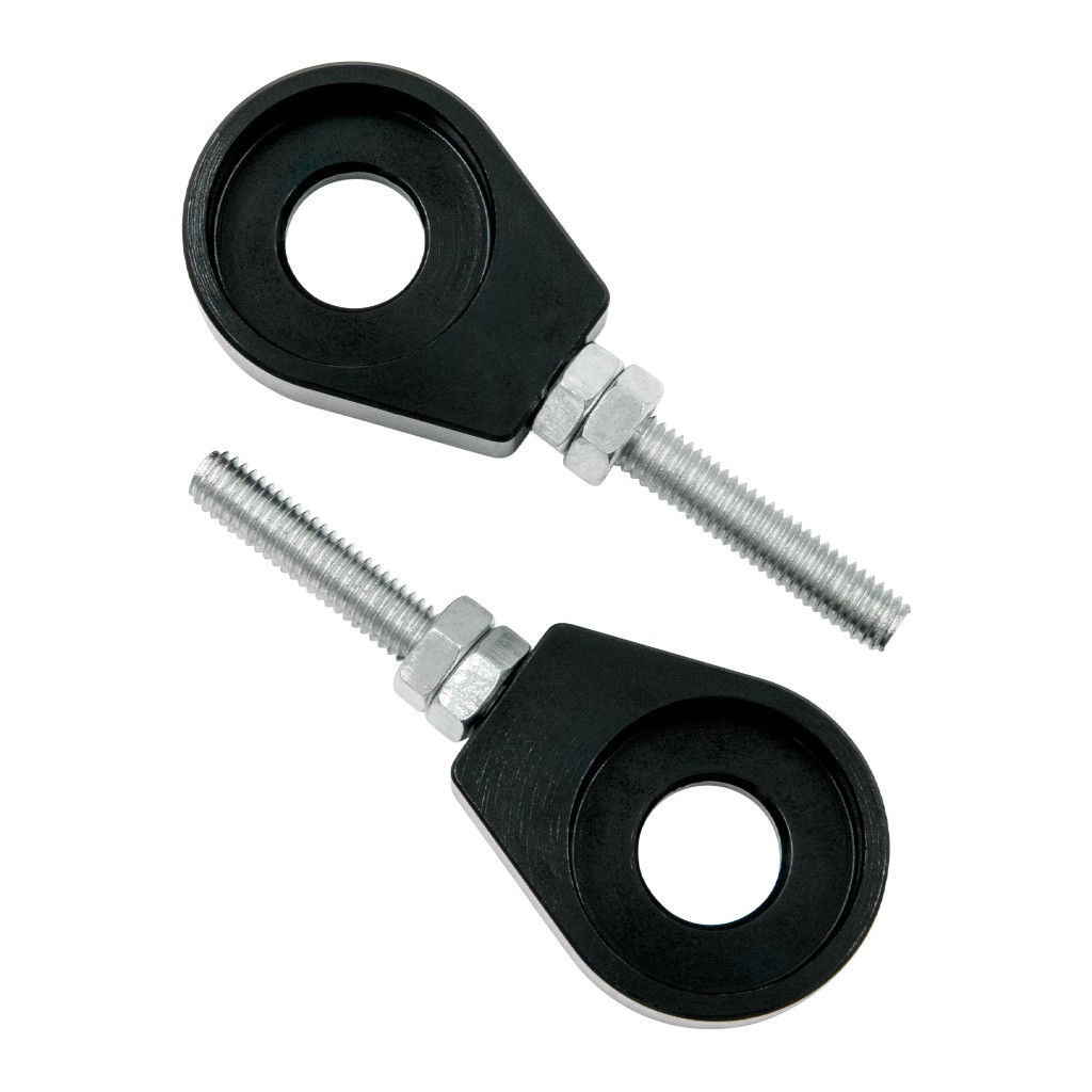 Eloxierter ("Elox") CNC Kettenspanner, 2er Set, für 12mm Steckachse, Aluminium - Schwarz