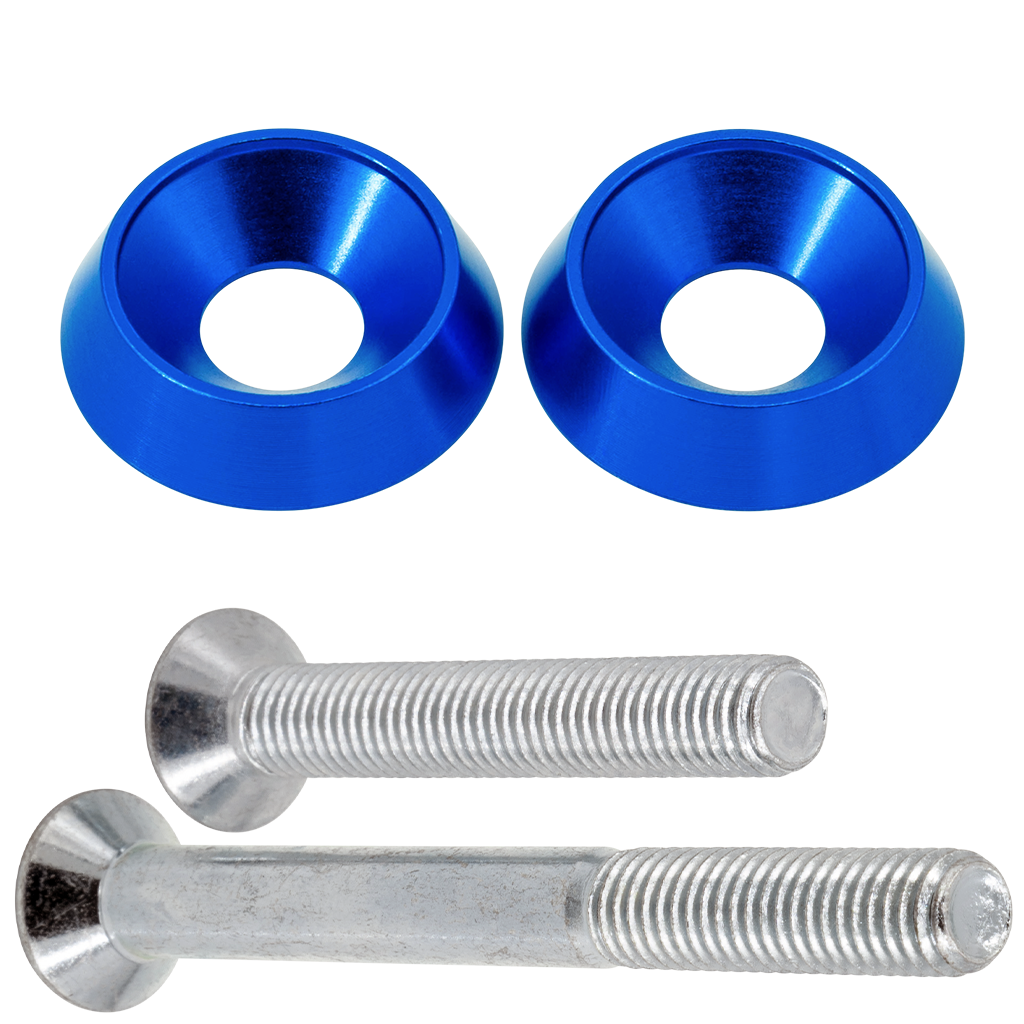 Eloxierte ("Elox") Senkkopf U-Scheiben für ISK Innensechskant M8 Schrauben (z.B. Stoßdämpfer), 2er Set - Blau