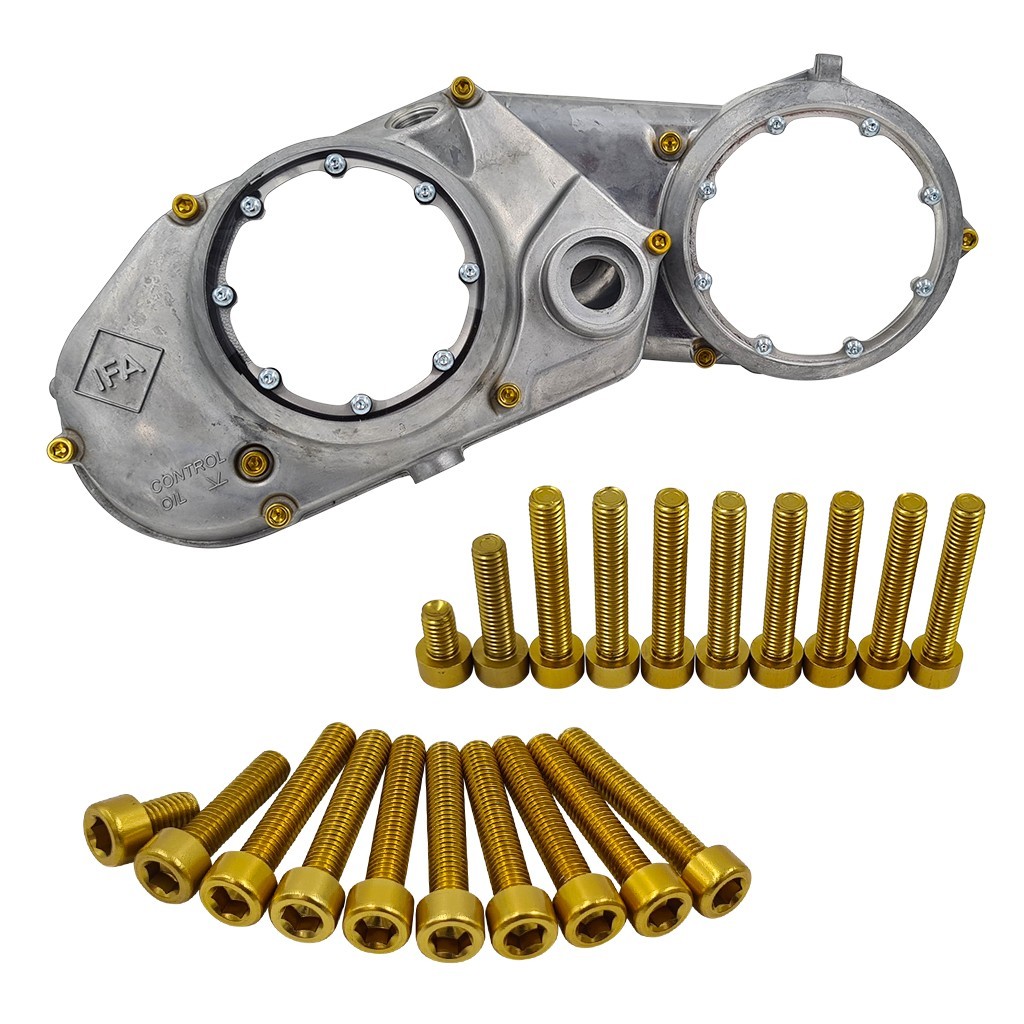 SH Eloxierte ("Elox") Schrauben - 10er Set für Kupplungsdeckel & Limadeckel, für Simson M500 Motoren, Aluminium - Gold