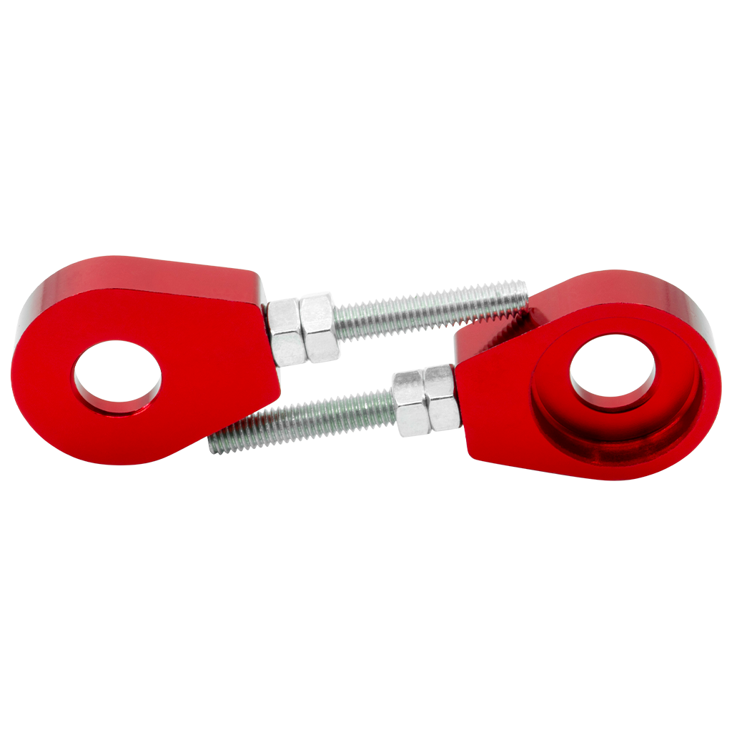 Eloxierter ("Elox") CNC Kettenspanner, 2er Set, für 12mm Steckachse, Aluminium - Rot