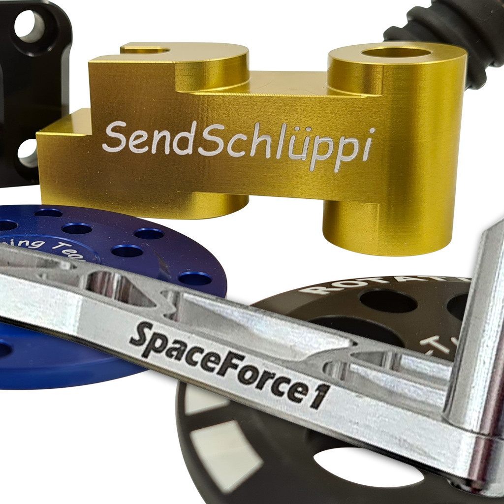 Wunschgravur+Wunschtext auf eloxierten Simson-Teilen - CNC Knochen/Arial