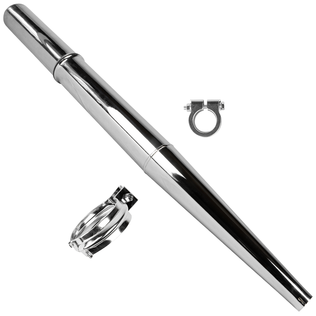 Standard Simson-Auspuff zum Umbau auf AOA/Reso mit Gegenkonus + Single Rohr Endschalldämpfer - Endrohr ohne Verengung