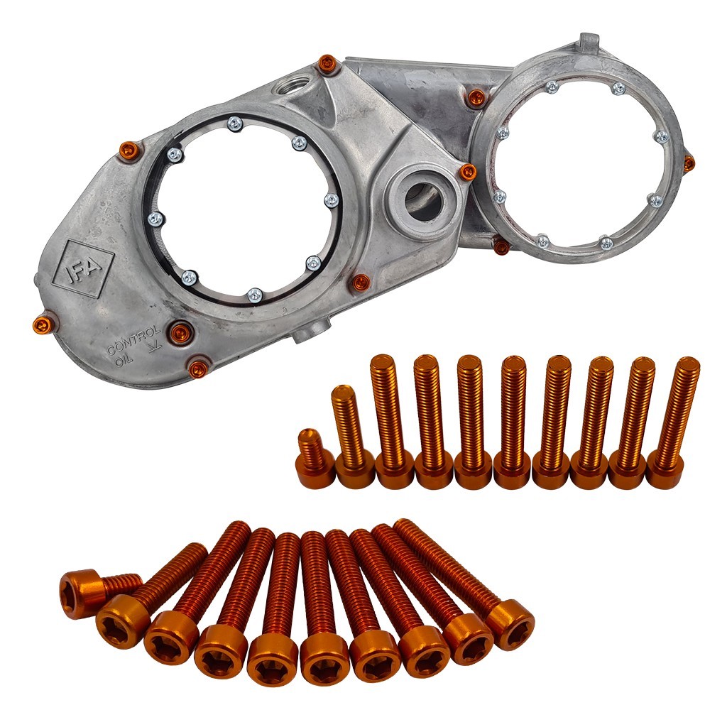 SH Eloxierte ("Elox") Schrauben - 10er Set für Kupplungsdeckel & Limadeckel, für Simson M500 Motoren, Aluminium - Orange