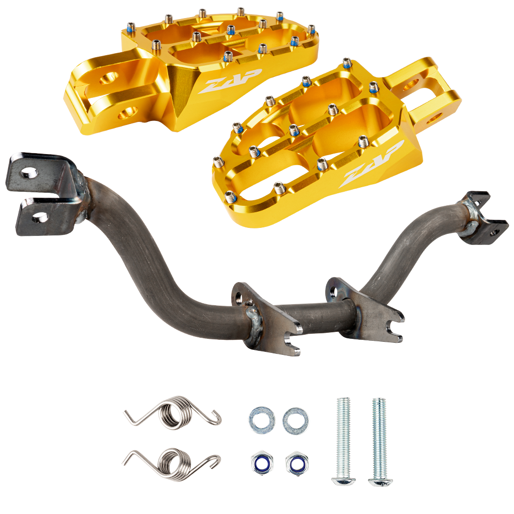 Fußrastenträger verstärkt (unbeschichtet) mit ZAP Fußrasten (gold eloxiert)