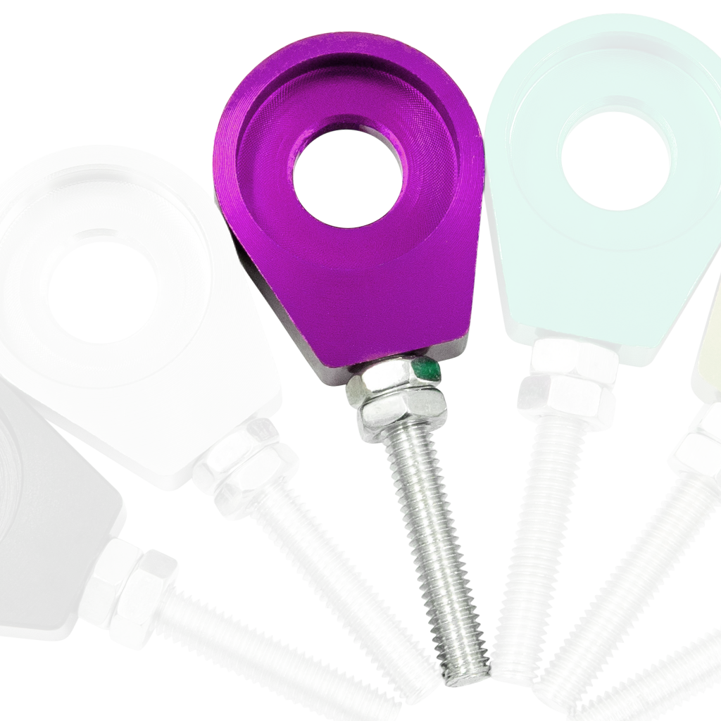Eloxierter ("Elox") CNC Kettenspanner, 2er Set, für 12mm Steckachse, Aluminium - Violett