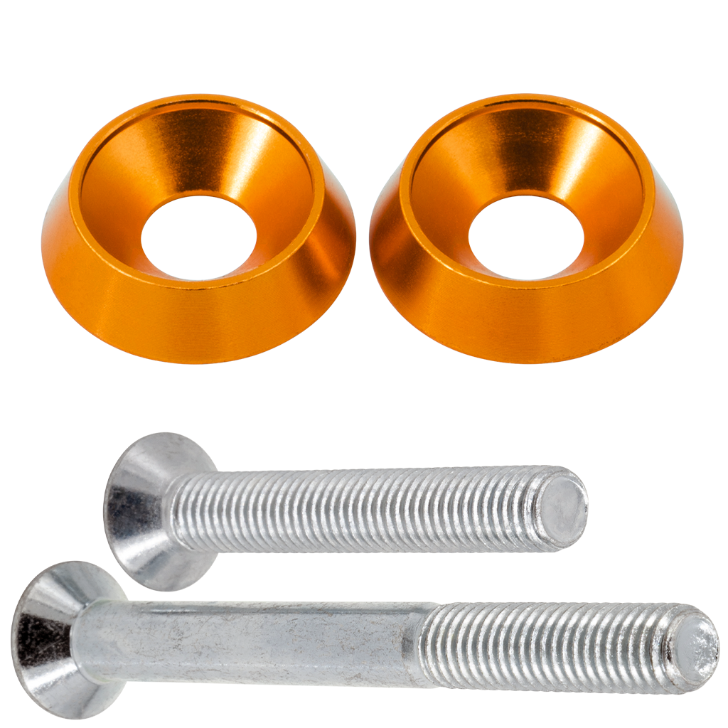 Eloxierte ("Elox") Senkkopf U-Scheiben für ISK Innensechskant M8 Schrauben (z.B. Stoßdämpfer), 2er Set - Orange