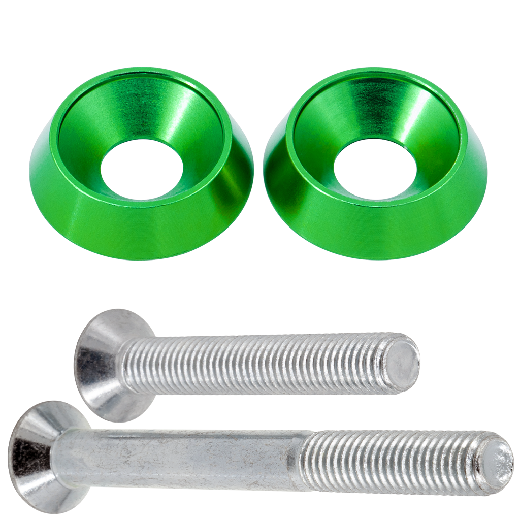 Eloxierte ("Elox") Senkkopf U-Scheiben für ISK Innensechskant M8 Schrauben (z.B. Stoßdämpfer), 2er Set - Grün
