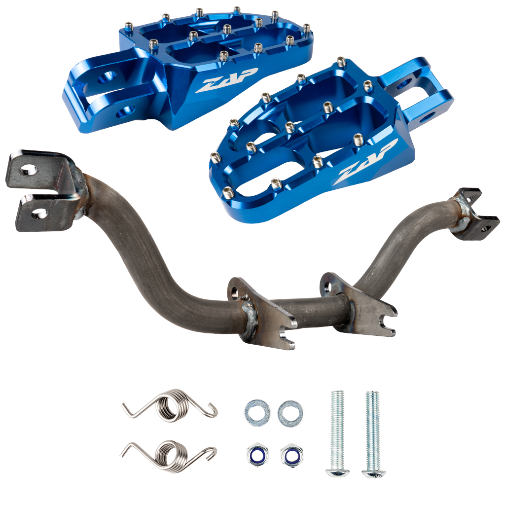 Fußrastenträger verstärkt (unbeschichtet) mit ZAP Fußrasten (blau eloxiert)