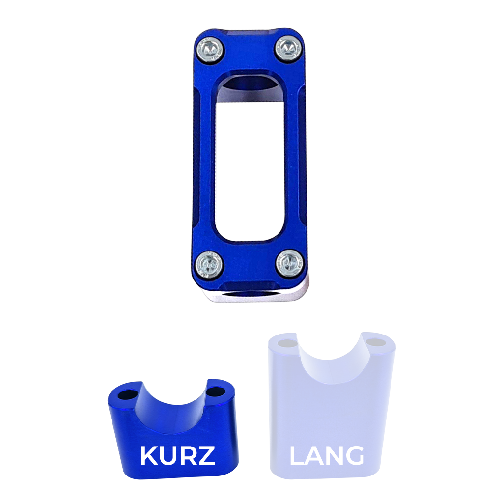 SH Eloxierte ("Elox") Lenkerklemmung / Lenkerklemmbrücke Modell A, für Simson - kurz, Blau