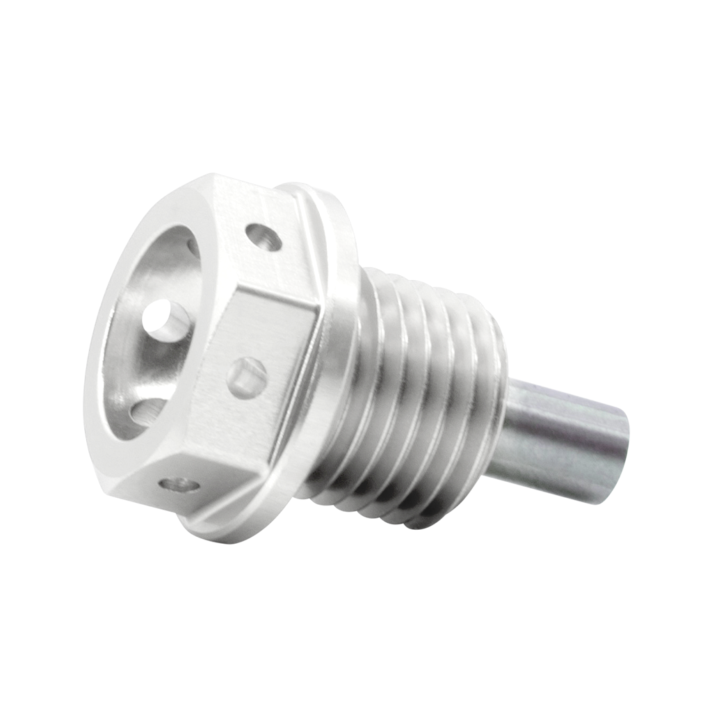 SH Eloxierte ("Elox") Ölablassschraube M14x1,5 mit Neodym Magnet, für Simson M500 Motor, Aluminium - Silber