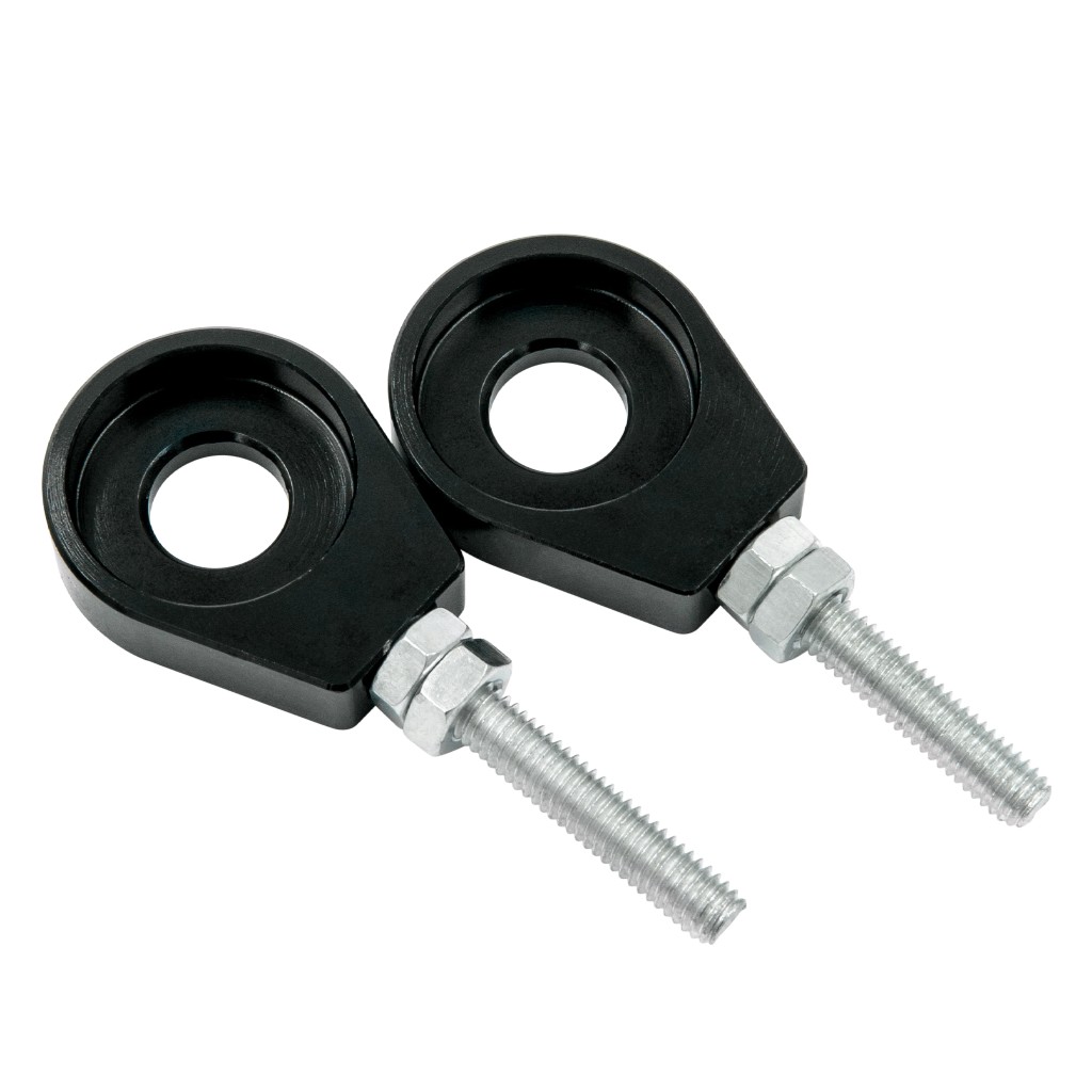 Eloxierter ("Elox") CNC Kettenspanner, 2er Set, für 12mm Steckachse, Aluminium - Schwarz
