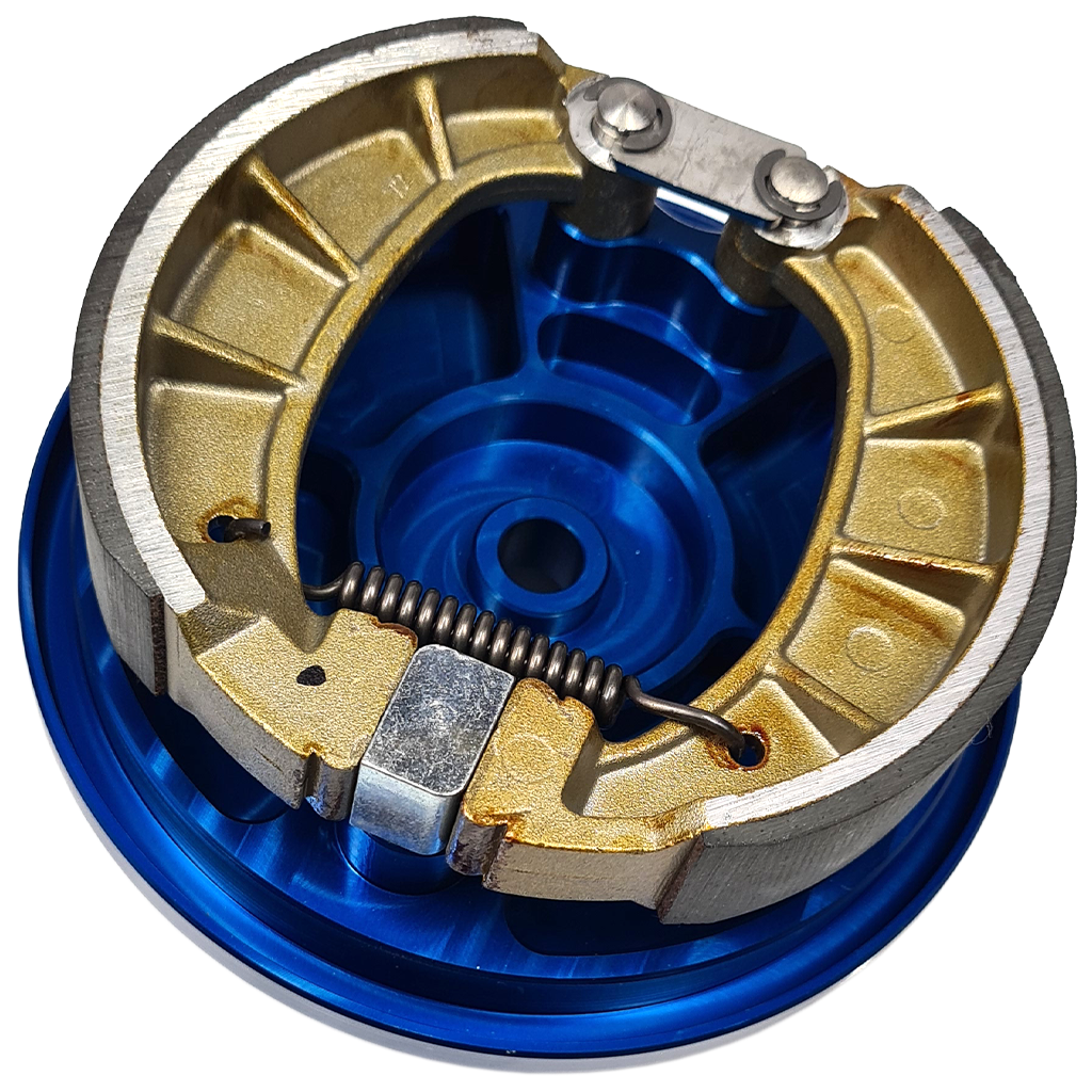 CNC Bremsschild hinten, verstärkt, eloxiert, inkl. Bremssystem - Blau