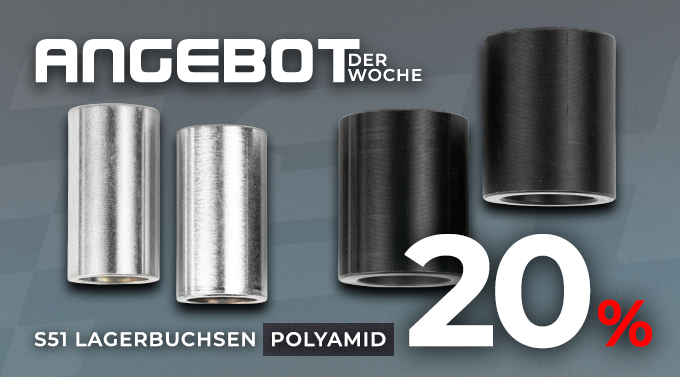 Wochenangebot KW16 2026 - Lagerbuchsen-Set, mit Innenrohr, S51 für Schwinge / Motor - Polyamid - 33% Rabatt